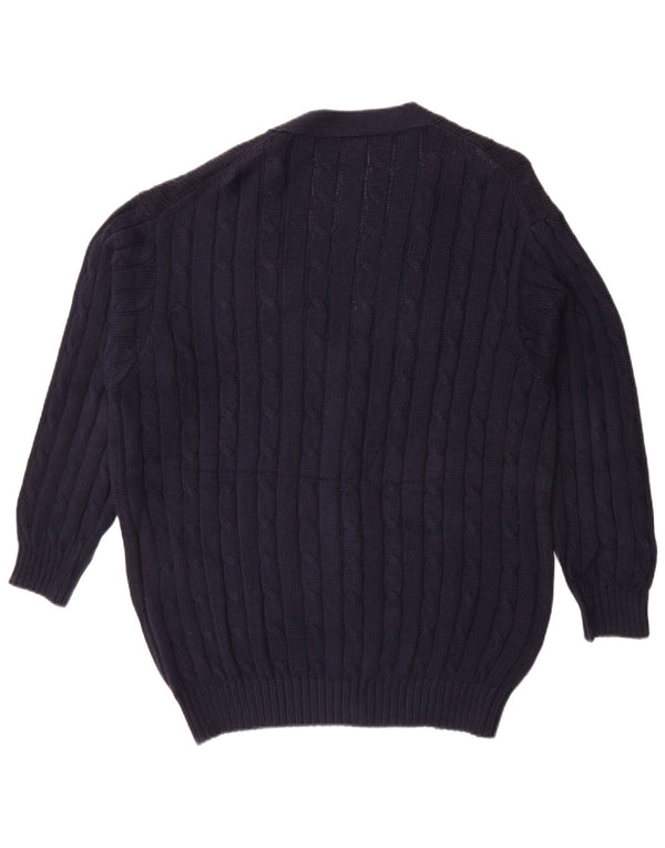 Benetton Homme Cardigan Pull Large Bleu Marine Coton