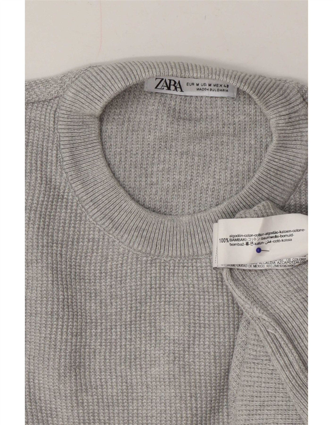 Zara Pull Col Rond Homme Gris Moyen Coton