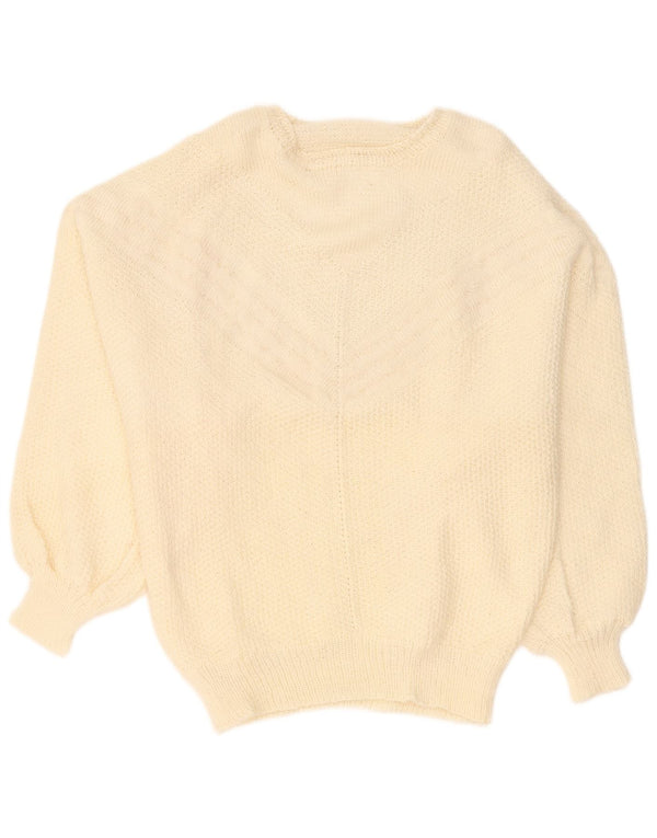 vintage Femmes Bateau Cou Jumper Pull UK 16 Grand Blanc Cassé