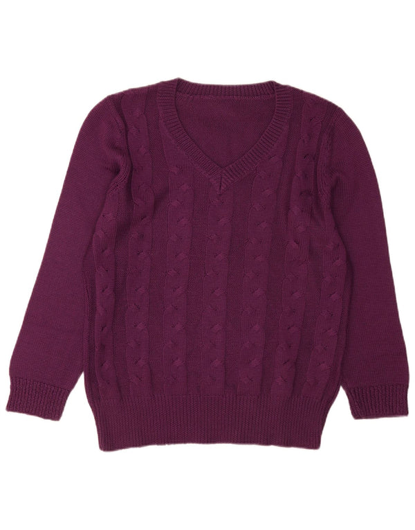 vintage Femme V-Col Jumper Pull UK 16 Grand Acrylique Violet