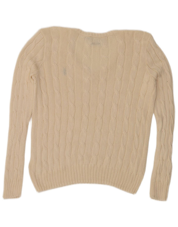 Polo Ralph Lauren Pull col en V pour femme UK 14 Coton beige moyen