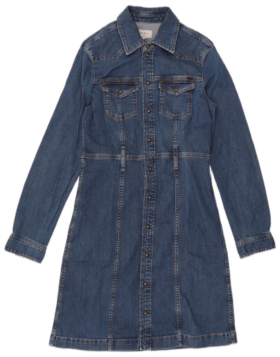 PEPE JEANS Robe en jean à manches longues pour femme UK 12 Bleu moyen Coton