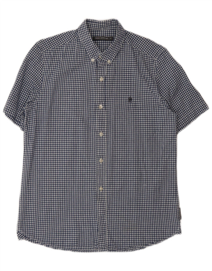 French Connection Chemise à Manches Courtes Homme Bleu Marine Moyen Vichy Coton