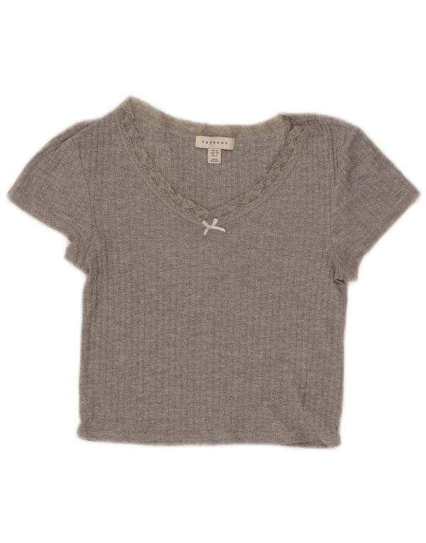 Topshop T-shirt court pour femme UK 10 Small Gris Coton