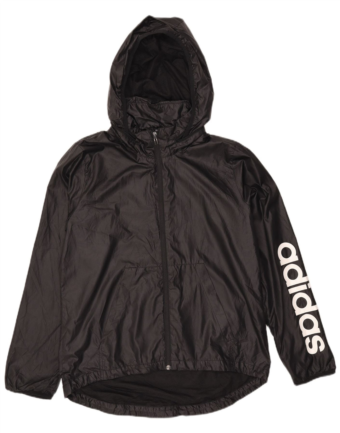 ADIDAS Veste de pluie à capuche graphique pour femme UK 12/14 Noir moyen Polyester