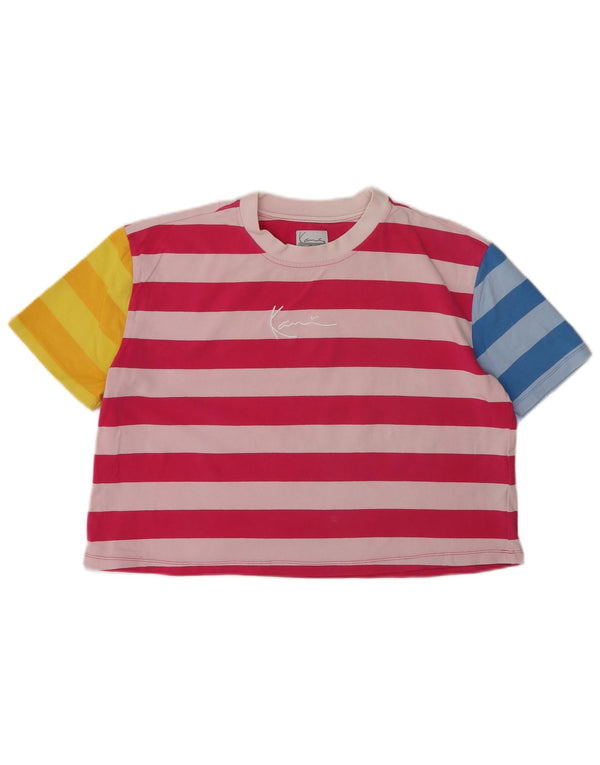 Karl Kani T-shirt court graphique pour femme UK 10 Petit rayé multicolore