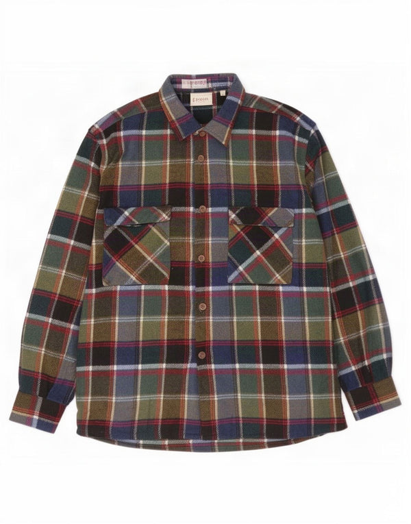 vintage Chemise en flanelle pour hommes Grande laine à carreaux multicolore