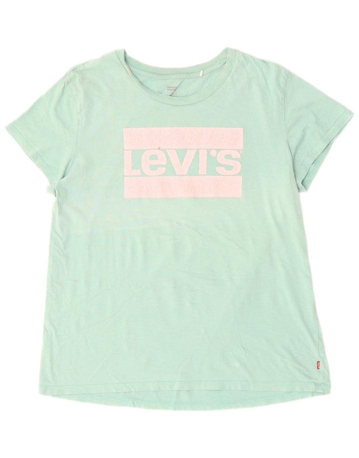 LEVI'S T-shirt graphique pour femme UK 16 Large Turquoise Coton