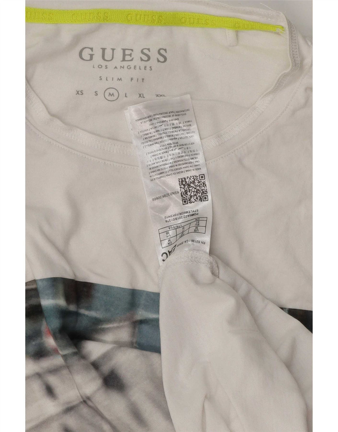 Guess T-Shirt Graphique Coupe Slim Homme Blanc Moyen Coton