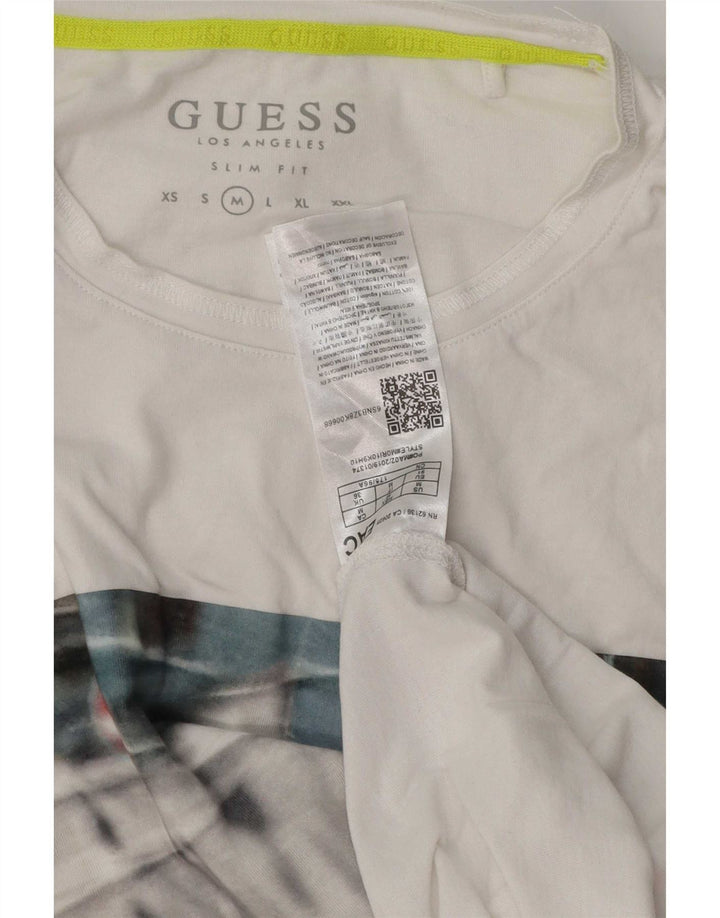 Guess T-Shirt Graphique Coupe Slim Homme Blanc Moyen Coton