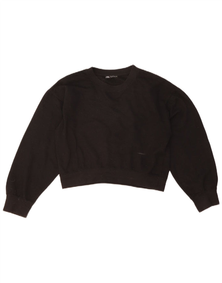 ZARA Femme Crop Oversize Sweatshirt Jumper UK 10 Small Noir