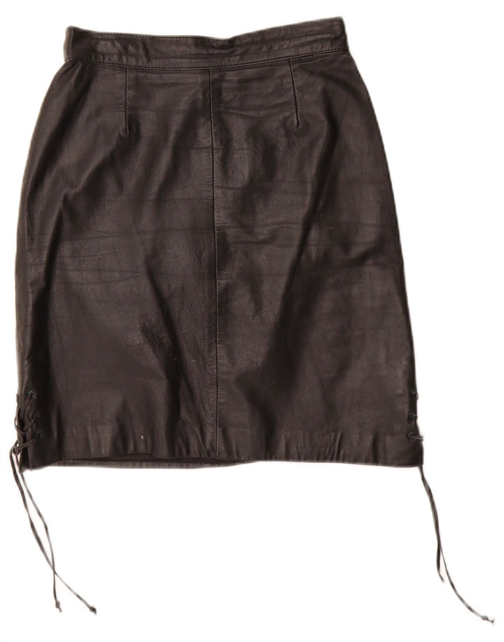 VINTAGE Jupe en cuir femme EU 34 XS W24 Cuir noir