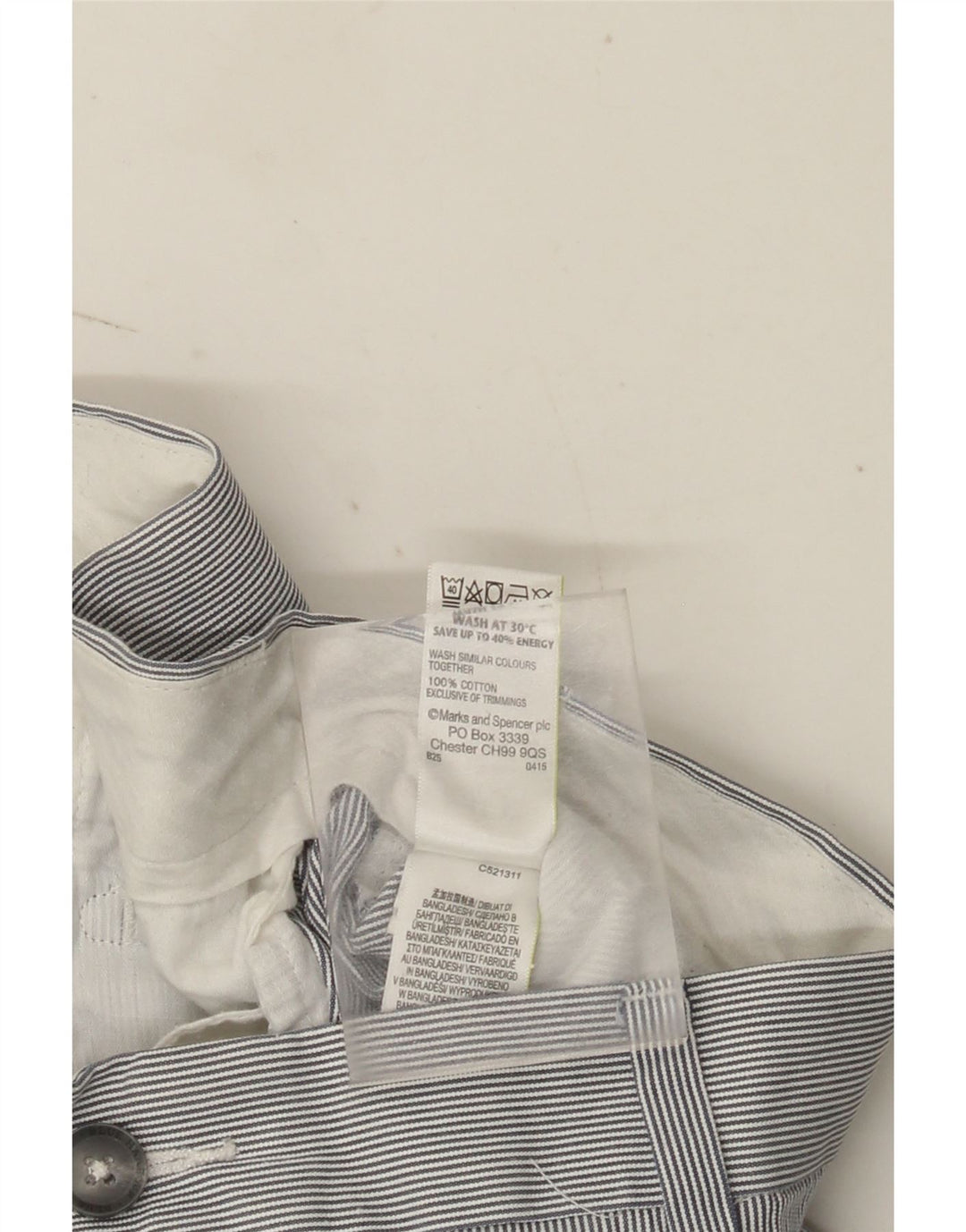 Marks & Spencer Short Chino Homme W40 XL Gris Rayé Coton