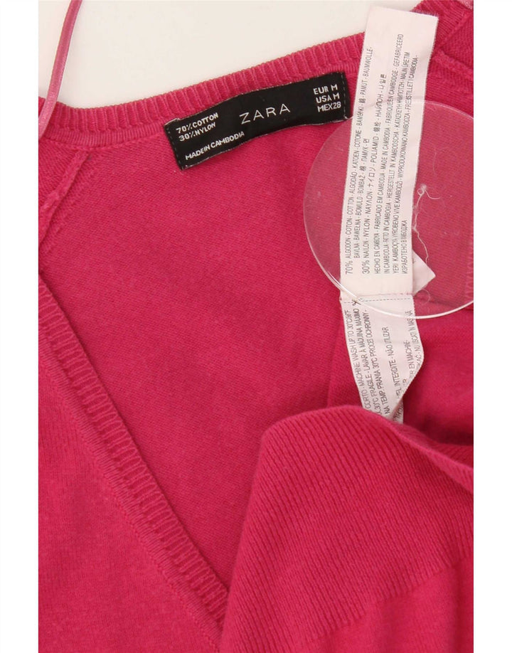Zara Cardigan Femme Pull UK 12 Coton Rose Moyen