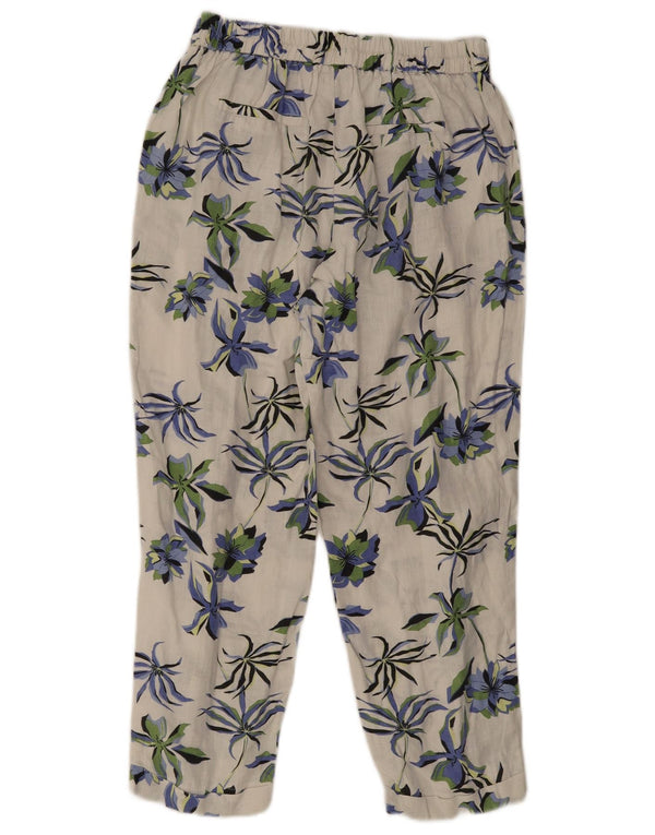Benetton Pantalon court fuselé pour femme Medium W28 L24 Lin floral blanc