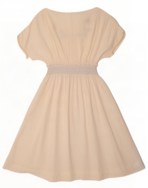 vintage Femmes Manches Courtes Robe A-Line UK 12 Moyen Off White Floral