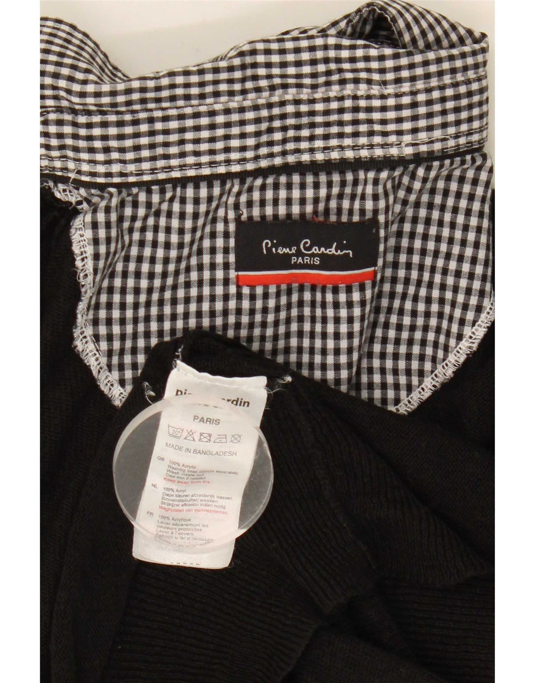 Pierre Cardin Pull Col V Homme Noir Moyen Carreaux Acrylique