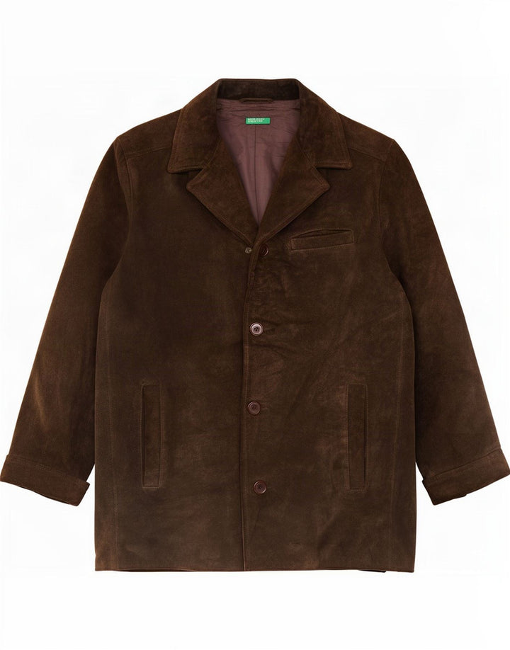 Benetton Veste en daim pour homme UK 38 Cuir kaki moyen