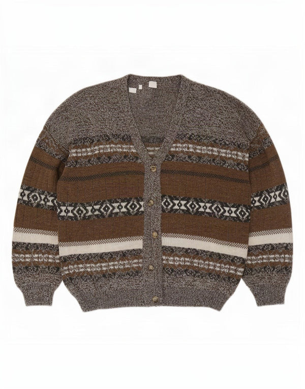 vintage Homme Cardigan Pull XL Gris Fair Isle