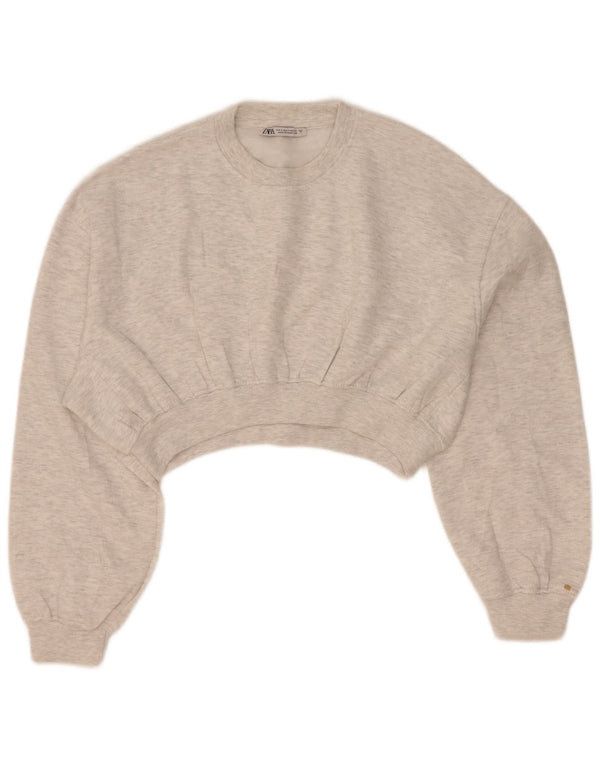 Zara Womens Crop Oversize Sweatshirt Jumper UK 10 Petit Gris Moucheté