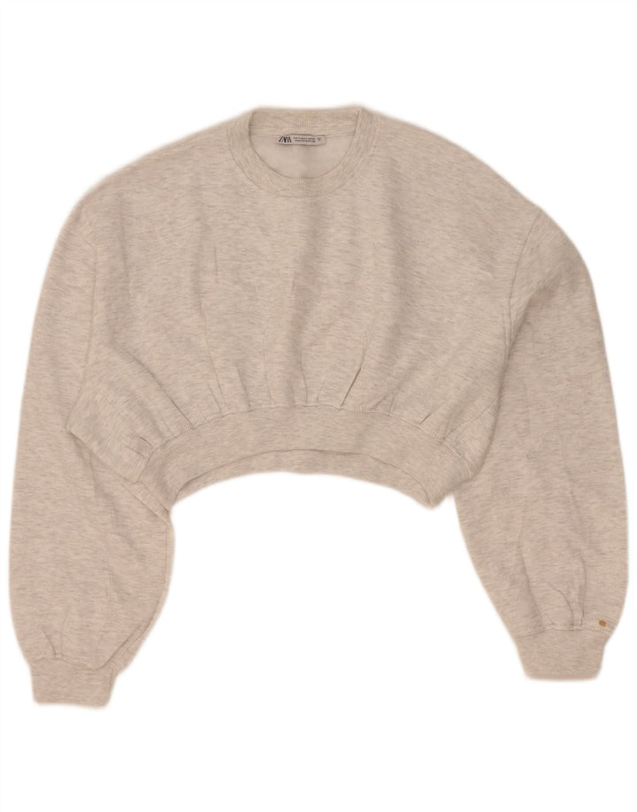 Zara Womens Crop Oversize Sweatshirt Jumper UK 10 Petit Gris Moucheté