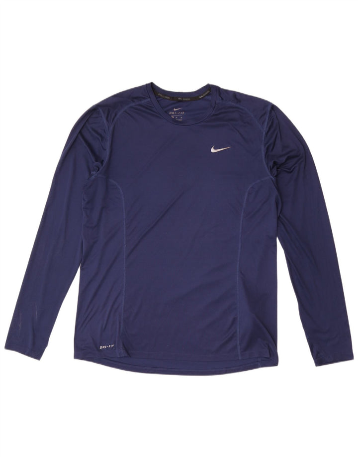 Nike Hommes Dri Fit Haut Manches Longues XL Bleu Marine Polyester