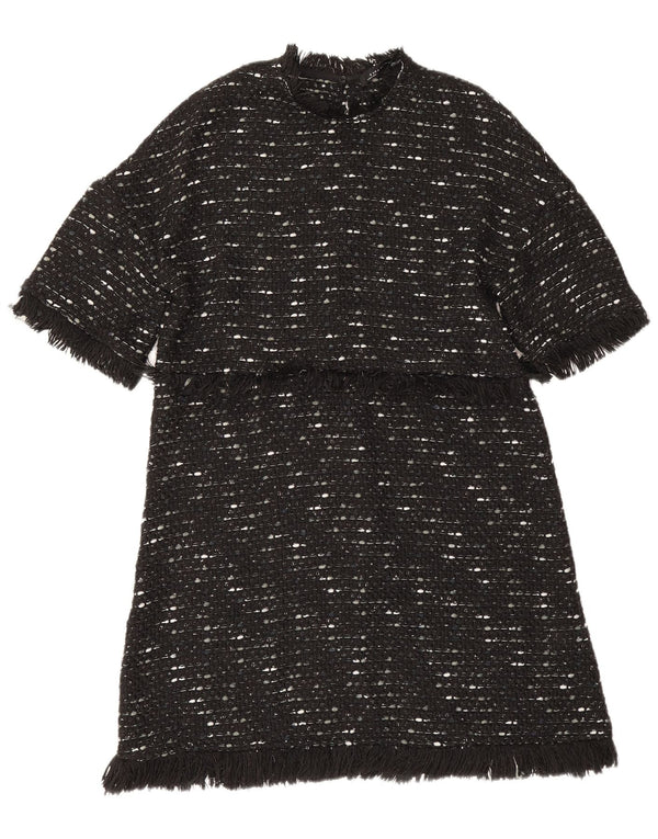 Zara Robe trapèze pour femme UK 42 en polyester moucheté noir moyen