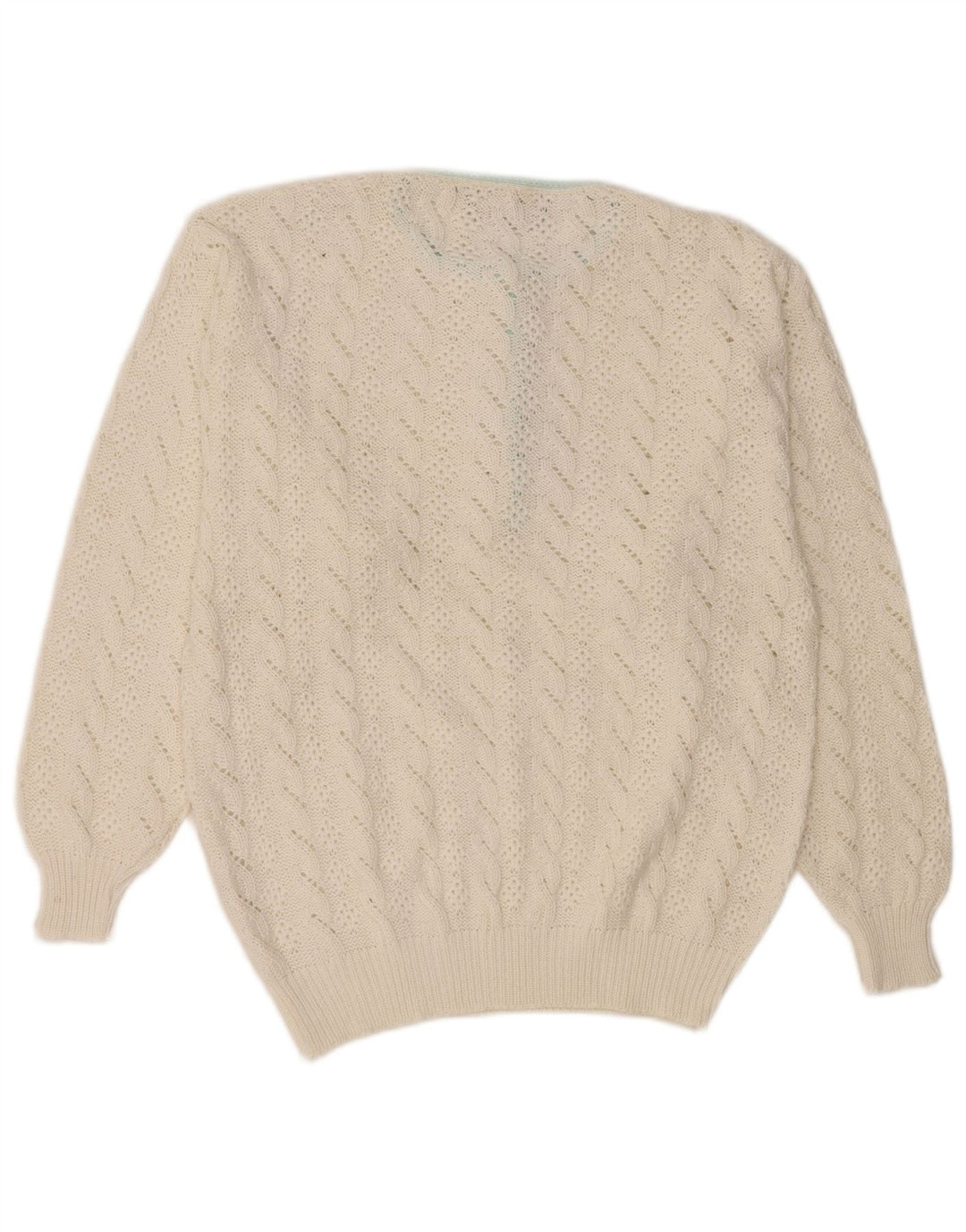 VINTAGE Femme Crew Neck Jumper Pull IT 46 Grand Coton Blanc