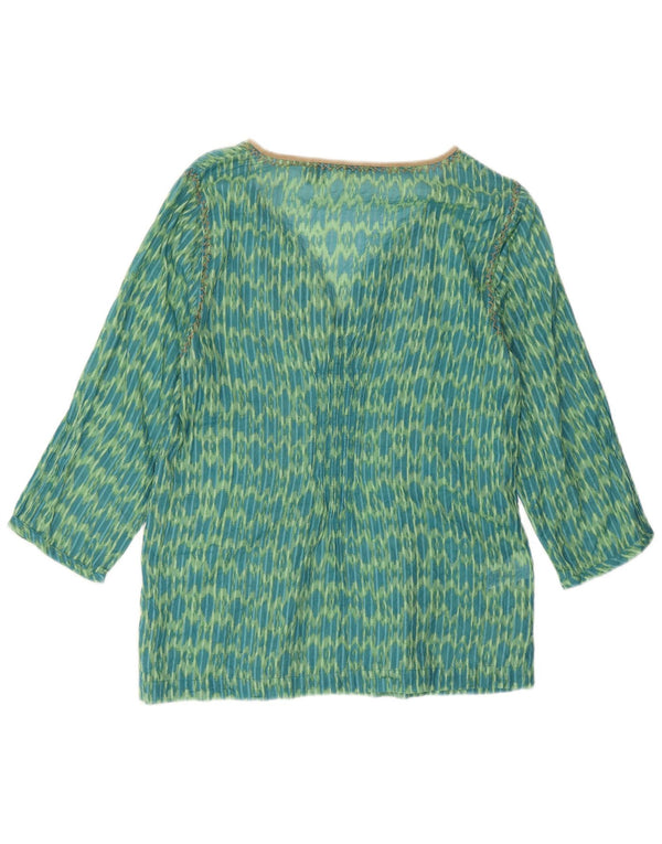 Eddie Bauer Tunique ample à manches 3/4 pour femme UK 6 XS en coton Ikat vert