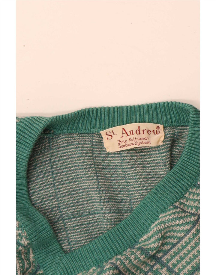 St. Andrews Pull col V pour homme Motif pied-de-poule Vert