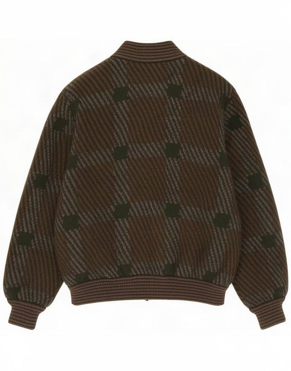 vintage Mens Cardigan Pull Grande Rayure Kaki