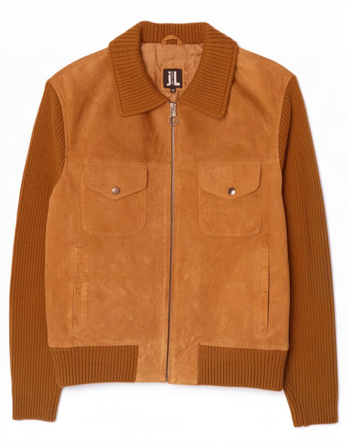 vintage Femme Daim Bomber Jacket IT 50 XL Beige Colourblock Cuir