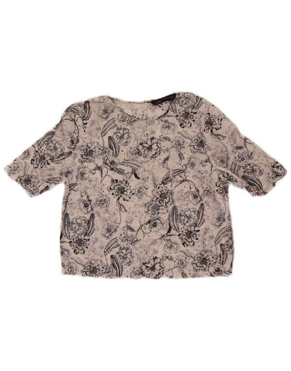 Zara Womens Crop Blouse Top UK 6 XS Blanc Floral