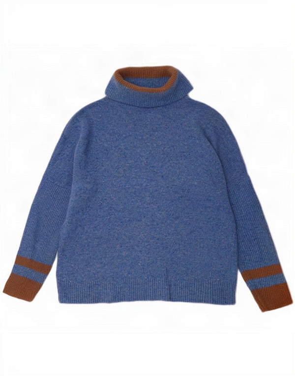 Jigsaw Pull col roulé pour femme UK 16 Large Bleu Colorblock Laine