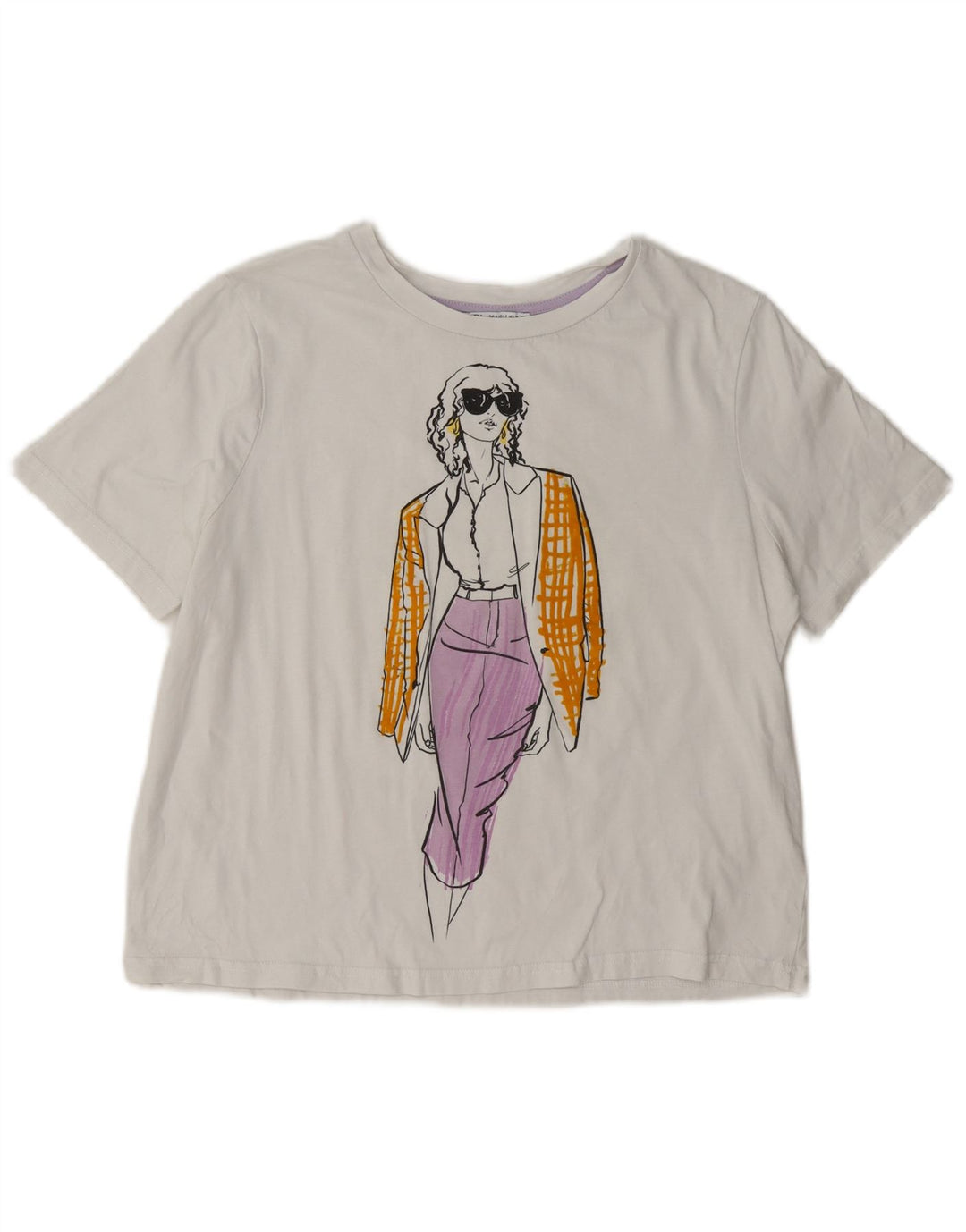 Zara T-shirt graphique surdimensionné pour femme UK 10 Petit Blanc