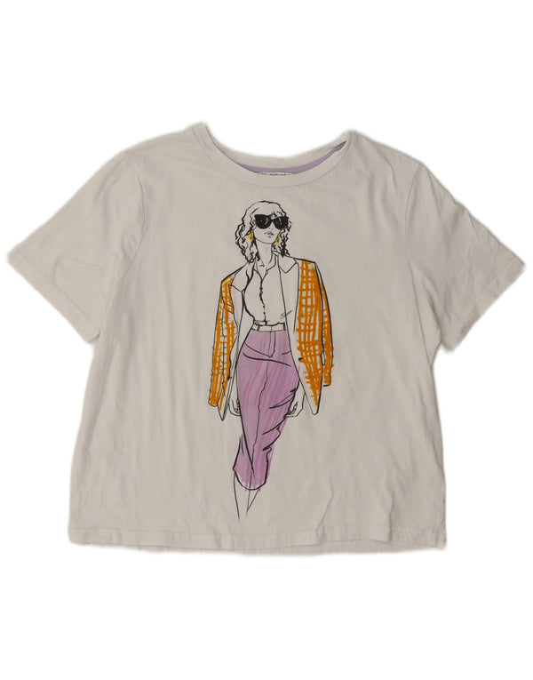Zara T-shirt graphique surdimensionné pour femme UK 10 Petit Blanc