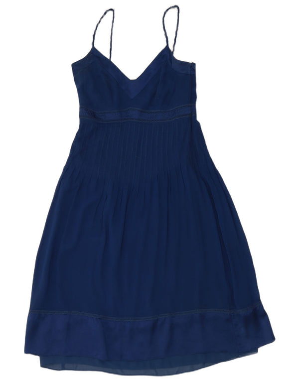 Karen Millen Robe d'été pour femme UK 10 Petite soie bleu marine