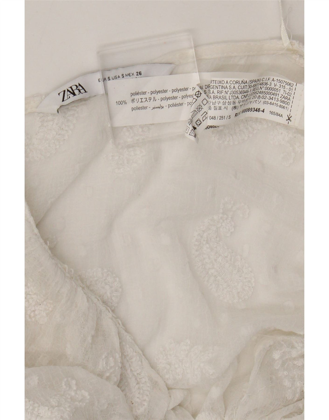 Zara Femme Robe Maxi Transparente UK 8 Petit Blanc Paisley Polyester