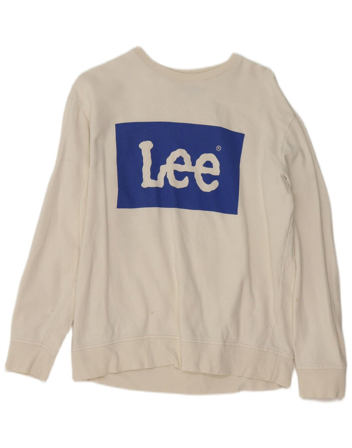 LEE Mens Graphic Sweatshirt Jumper Medium White Cotton