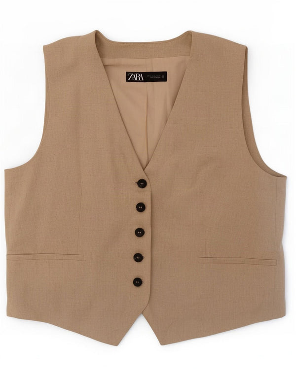 Zara Femmes Gilet Court UK 18 XL Coton Beige