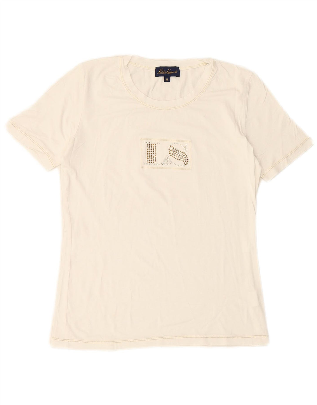 LUISA SPAGNOLI T-shirt graphique pour femme UK 14 Medium White Viscose