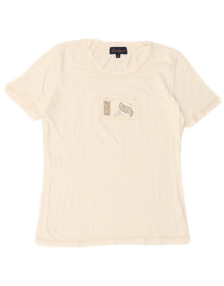 LUISA SPAGNOLI T-shirt graphique pour femme UK 14 Medium White Viscose