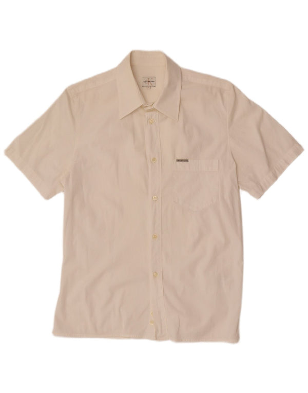 Calvin Klein Jeans Chemise à Manches Courtes Homme Blanc Moyen Coton