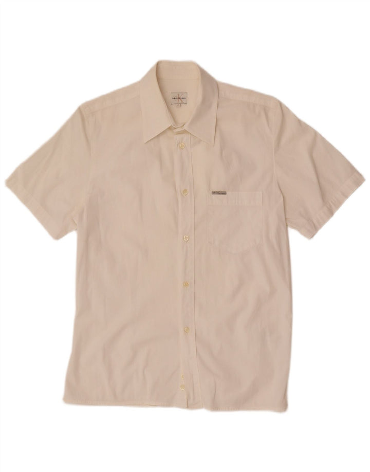 Calvin Klein Jeans Chemise à Manches Courtes Homme Blanc Moyen Coton