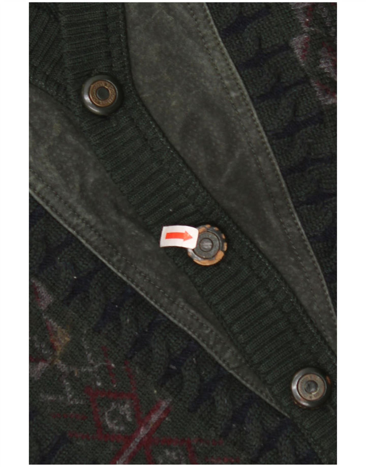 MALAGRIDA Pull Cardigan Homme Vert Moyen Géométrique Laine Vierge