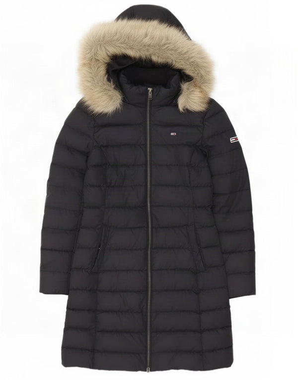 Tommy Hilfiger Manteau rembourré à capuche pour femme UK 10 Petit Noir Polyester