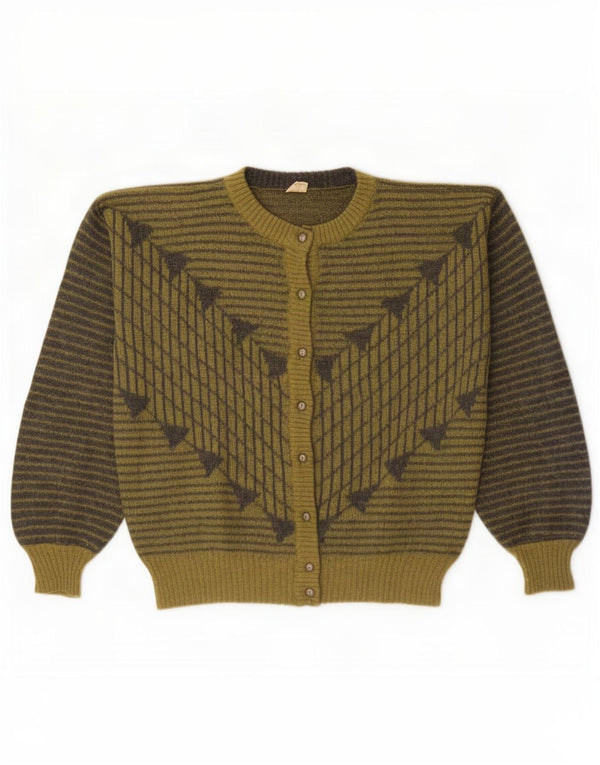 vintage Femme Cardigan Pull UK 18 XL Vert Géométrique Mohair