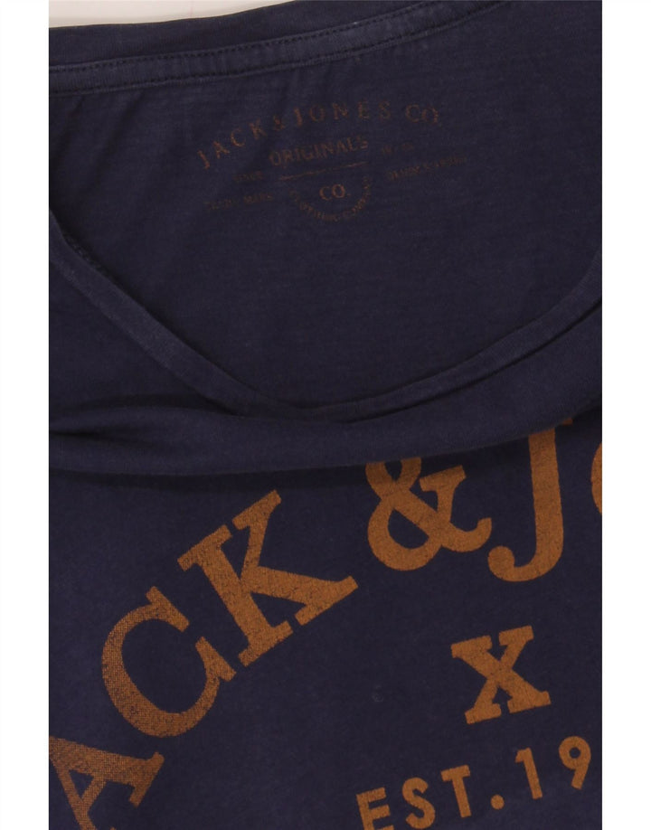 JACK & JONES Mens Graphic T-Shirt Top Medium Navy Blue Cotton Vintage Jack & Jones and Second-Hand Jack & Jones from Messina Hembry 