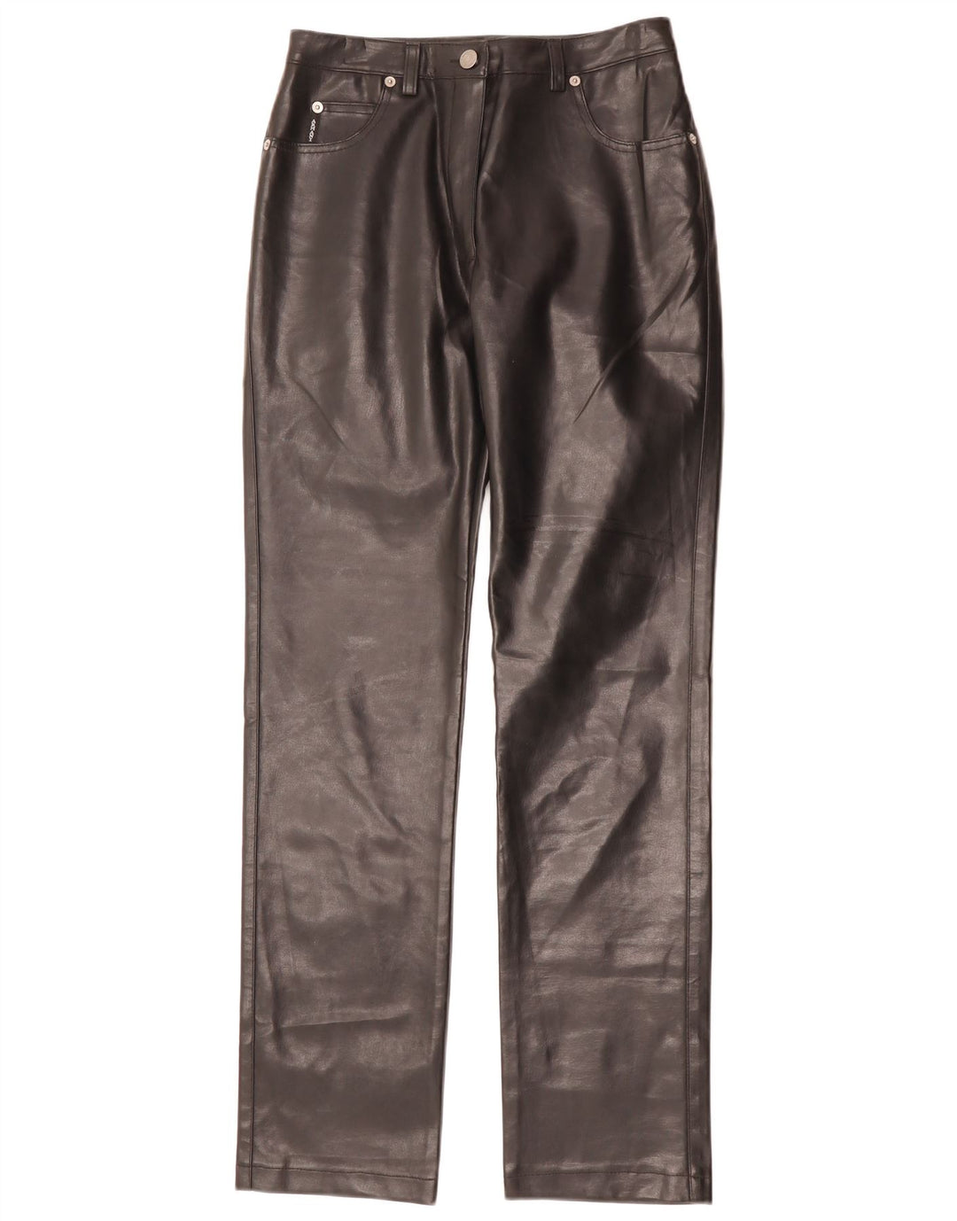 ARMANI Pantalon Droit Femme En Simili Cuir W26 L31 Noir Polyester