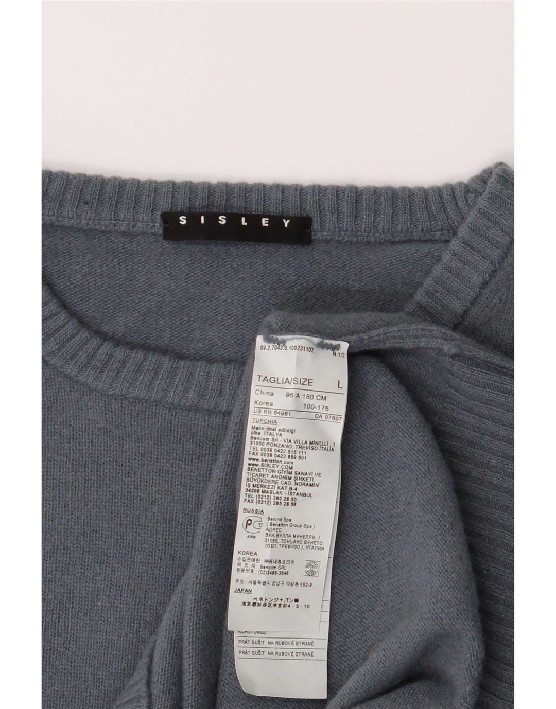 Sisley Pull col rond femme UK 16 Large laine gris